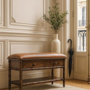 Brown Storage Bench - Nora Lane Home furniture - Solid wood - 17.7 x 39.4 x 25.6 in