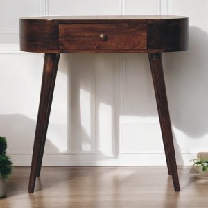 Brown Round Storage Console Table - Nora Lane Home furniture - Solid wood - 19.69 x 35.43 x 13.78 in