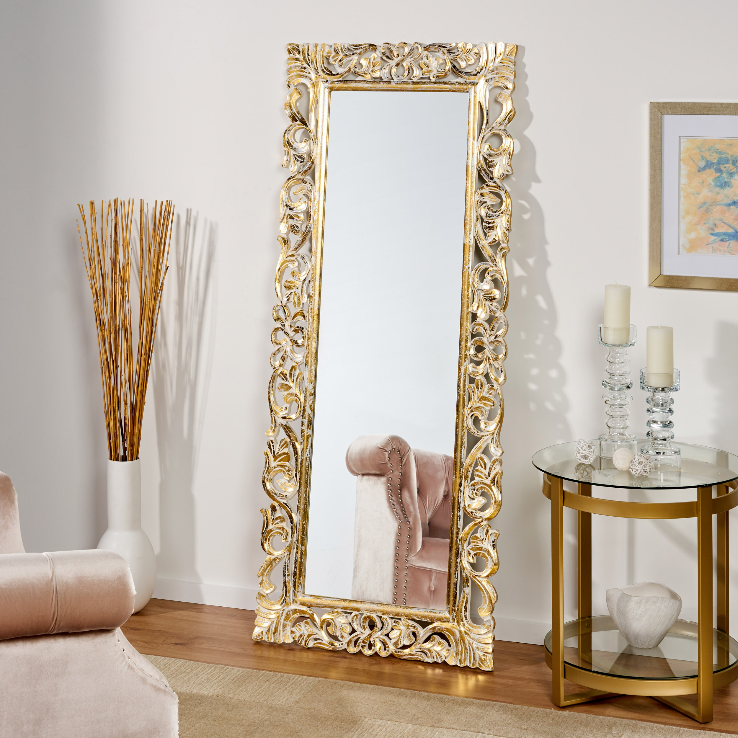 White Wall Mirror - Nora Lane Home furniture - Glass detail - 72 x 32.5 x 4.5 in