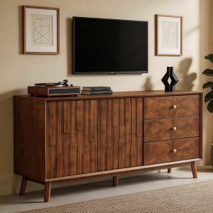 Walnut Storage Sideboard - Nora Lane Home furniture - Solid wood, Walnut finish - 62 x 20.75 x 11 in