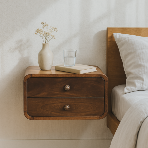 Walnut Storage Floating Nightstand