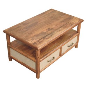 Rattan Solid Wood Coffee Table - Nora Lane Home furniture - Solid wood, Rattan detail - 39 x 26 x 22 in