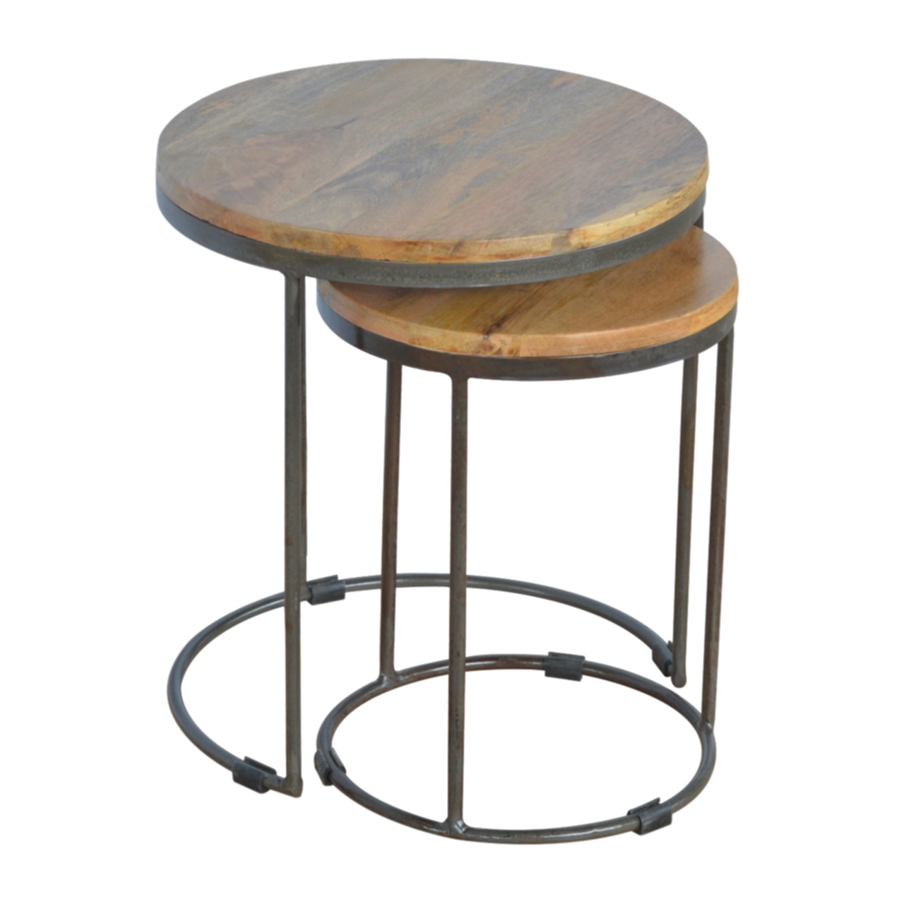 Black Solid Wood Set of 2 Round Storage Bench - Nora Lane Home furniture - Solid wood, Metal accent - 17.72 x 17.72 x 1.97 in