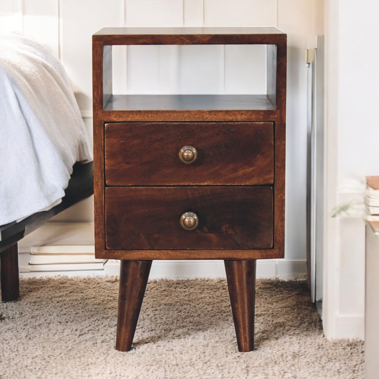 Walnut Storage Nightstand - Nora Lane Home furniture - Solid wood, Walnut finish - 15.75 x 15.75 x 17.72 in