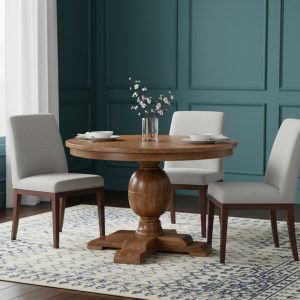 Brown Round Dining Table - Nora Lane Home furniture - Solid wood - 47.24 x 15.75 x 47.24 in