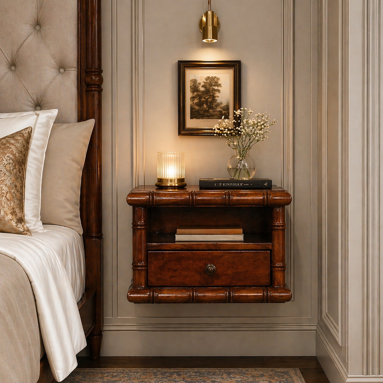 Brown Wood Floating Nightstand - Nora Lane Home furniture - 17 x 13 x 12 in