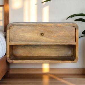 Natural Wood Storage Floating Nightstand - Nora Lane Home furniture - Solid wood - 17.72 x 21.65 x 13.78 in