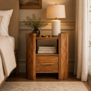 Brown Storage Nightstand - Nora Lane Home furniture - Solid wood - 25.59 x 15.75 x 23.62 in