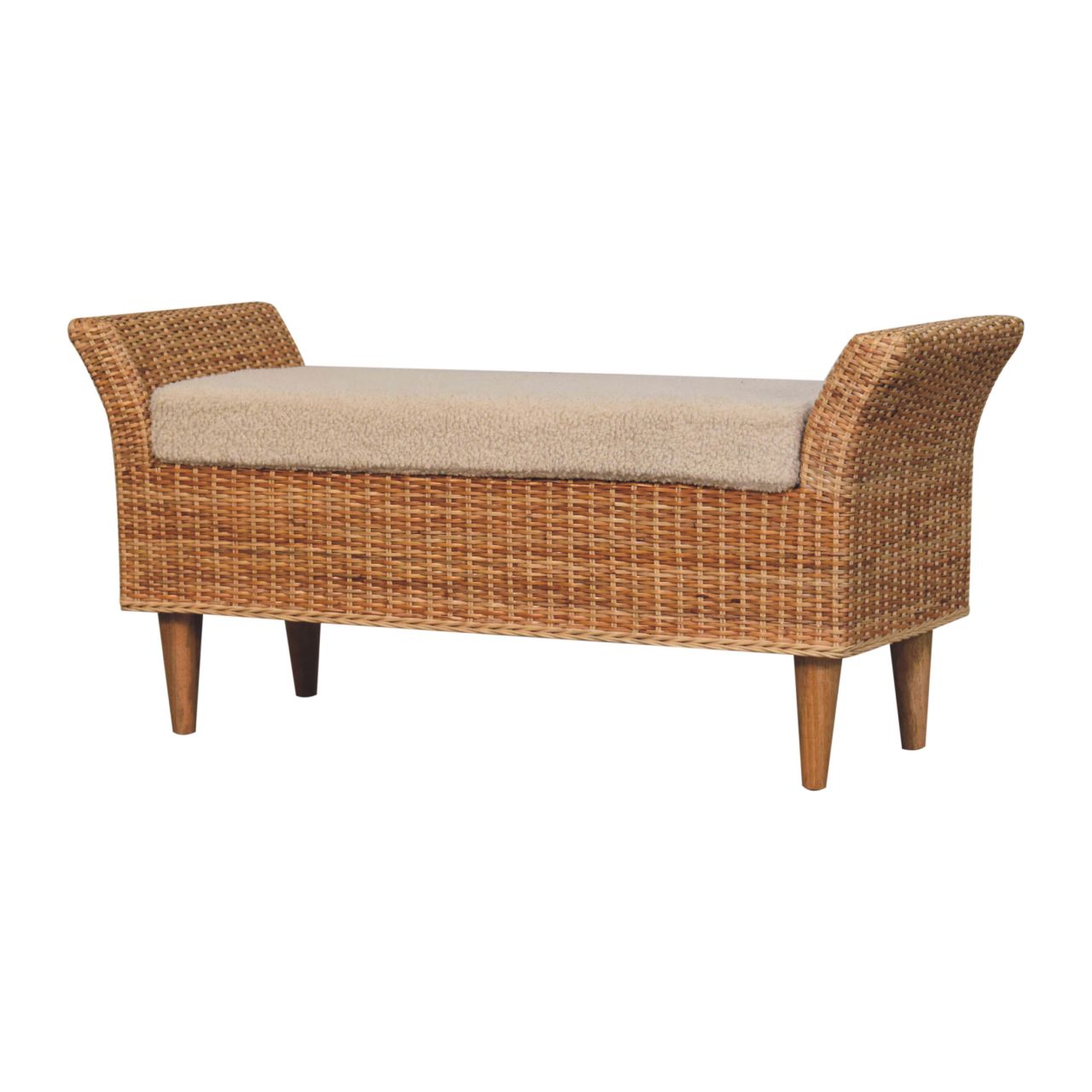 Brown Storage Bench - Nora Lane Home furniture - Solid wood, Rattan detail - 17.72 x 44.09 x 17.72 in