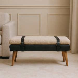 Black Solid Wood Boucle Storage Bench - Nora Lane Home furniture - Solid wood, Upholstered - 39.37 x 17.72 x 9.84 in