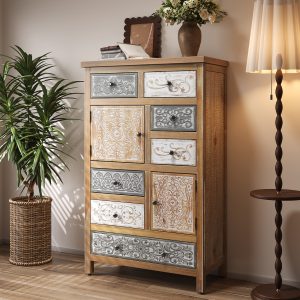 Colorful Solid Wood Storage Cabinet - Nora Lane Home furniture - Solid wood - 50 x 13.39 x 17.13 in
