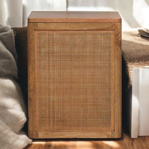 Brown Storage Bench - Nora Lane Home furniture - Solid wood, Rattan detail - 17.72 x 17.72 x 18.5 in