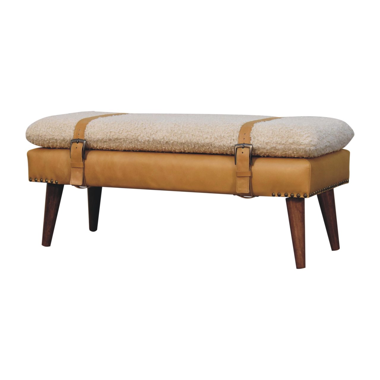 Brown Boucle Storage Bench - Nora Lane Home furniture - Solid wood, Upholstered - 17.72 x 39.37 x 9.84 in