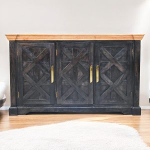 Black Solid Wood Storage Sideboard - Nora Lane Home furniture - Solid wood, Metal accent - 19.69 x 62.99 x 39.37 in