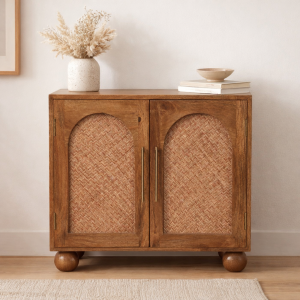 Rattan Solid Wood Storage Sideboard - Nora Lane Home furniture - Solid wood, Rattan detail - 33 x 18 x 28 in