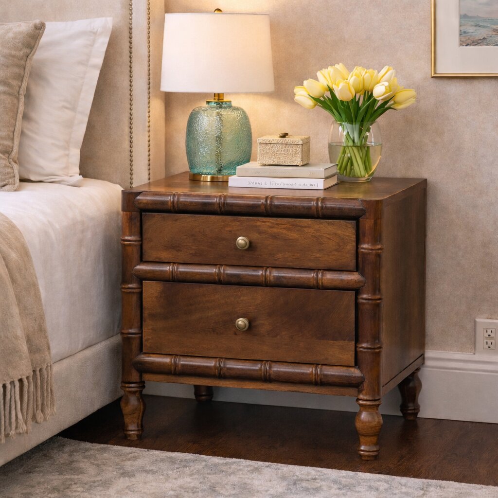 Brown Storage Nightstand - Nora Lane Home furniture - Solid wood - 25.59 x 19.69 x 26.77 in