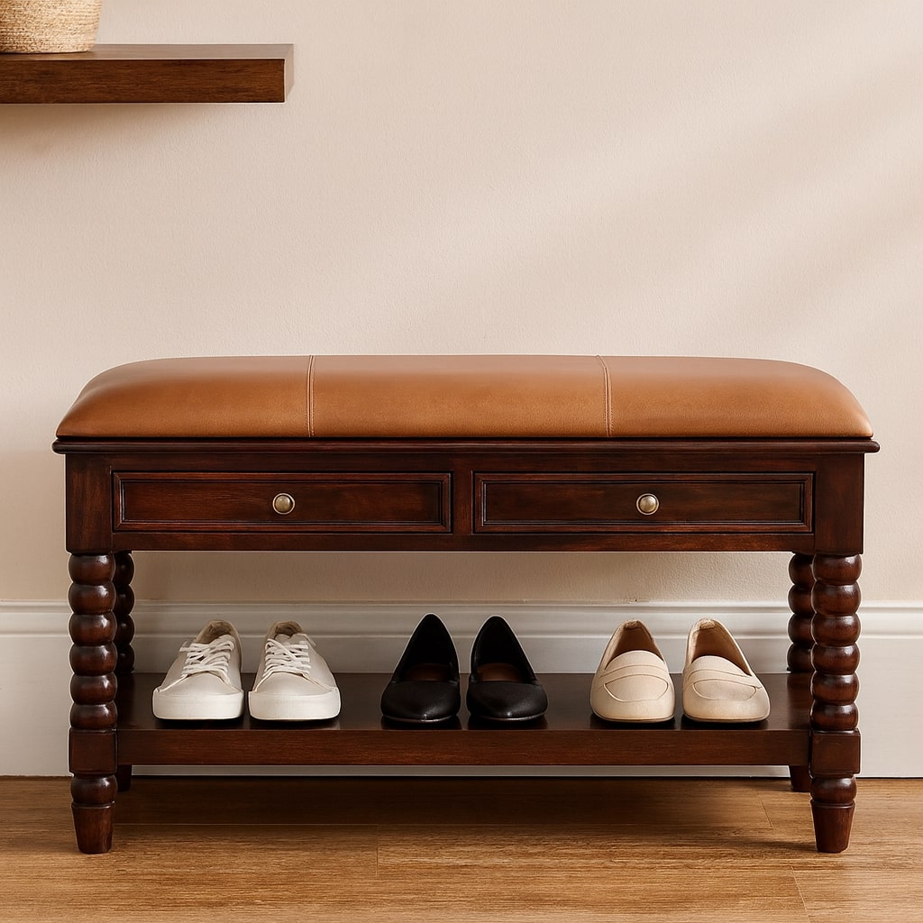 Brown Storage Bench - Nora Lane Home furniture - Solid wood - 17.72 x 39.37 x 25.59 in