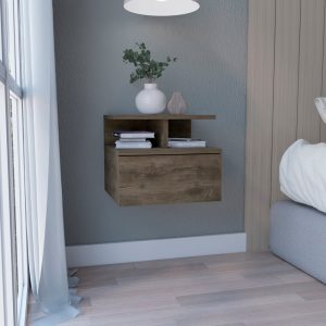 Walnut Storage Floating Nightstand - Nora Lane Home furniture - Walnut finish - 17.71 x 17.32 x 3.94 in