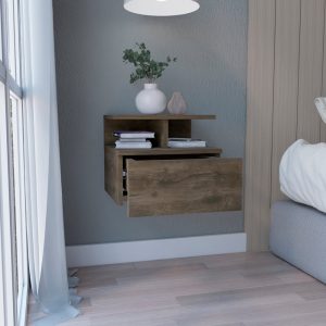 Walnut Storage Floating Nightstand - Nora Lane Home furniture - Walnut finish - 17.71 x 17.32 x 3.94 in