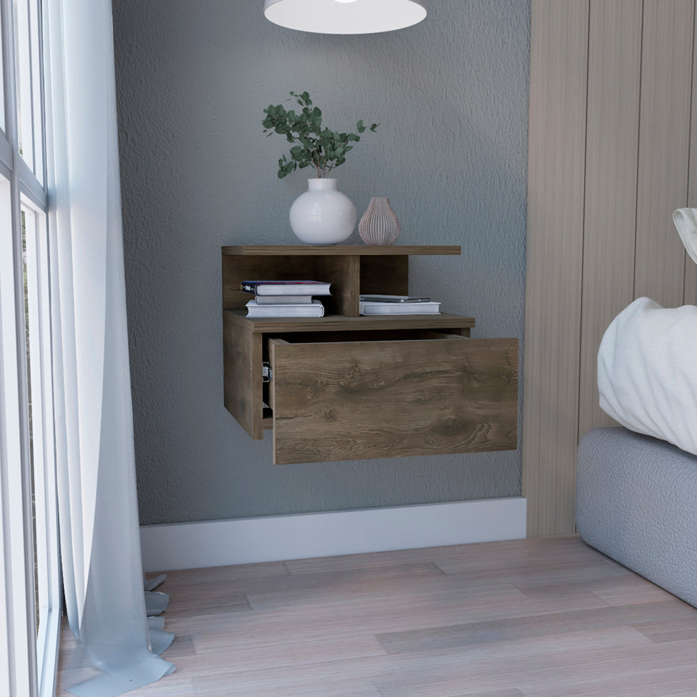 Walnut Storage Floating Nightstand - Nora Lane Home furniture - Walnut finish - 17.71 x 17.32 x 3.94 in