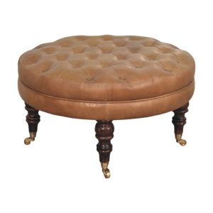 Brown Round Storage Bench - Nora Lane Home furniture - Solid wood, Walnut finish - 35.43 x 35.43 x 14.96 in