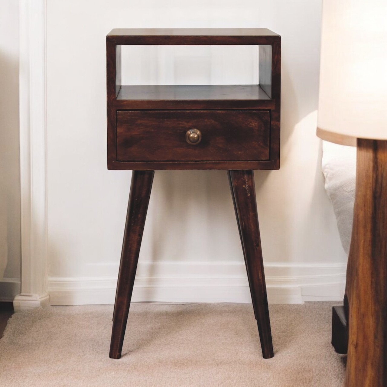 Walnut Storage Nightstand - Nora Lane Home furniture - Solid wood, Walnut finish - 15.75 x 15.75 x 12.99 in