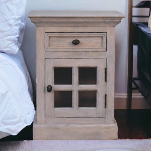 White Solid Wood Storage Nightstand - Nora Lane Home furniture - Solid wood - 21.65 x 17.72 x 27.56 in