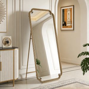 Antique Gold Wall Mirror - Nora Lane Home furniture - Metal accent, Glass detail - 74 x 5.1 x 35.8 in