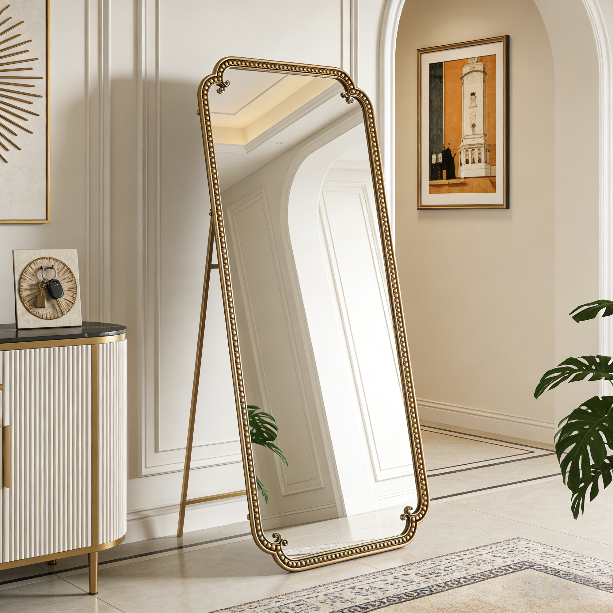Antique Gold Wall Mirror - Nora Lane Home furniture - Metal accent, Glass detail - 74 x 5.1 x 35.8 in