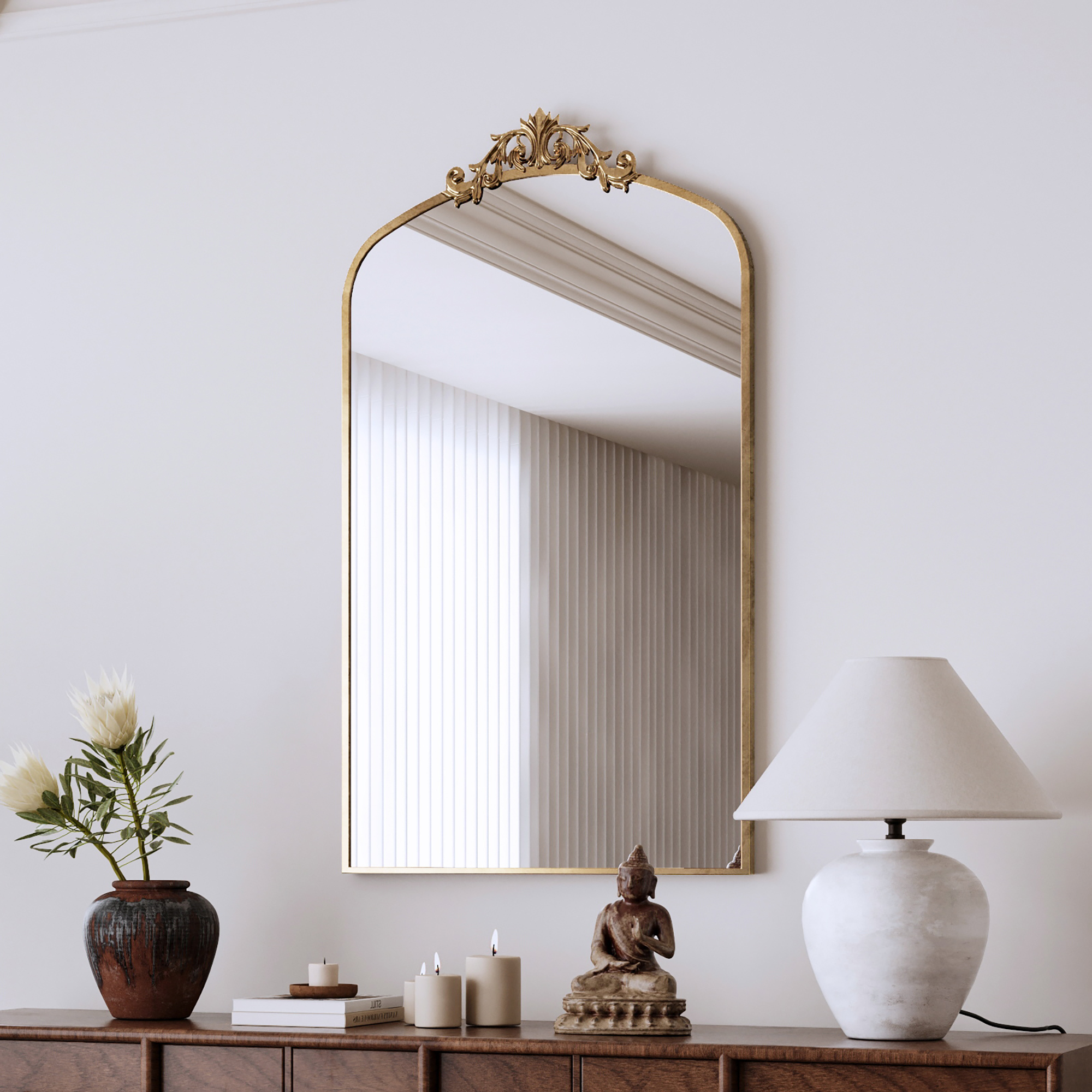 Brown Wall Mirror - Nora Lane Home furniture - Metal accent - 43.31 x 3.15 x 26.8 in
