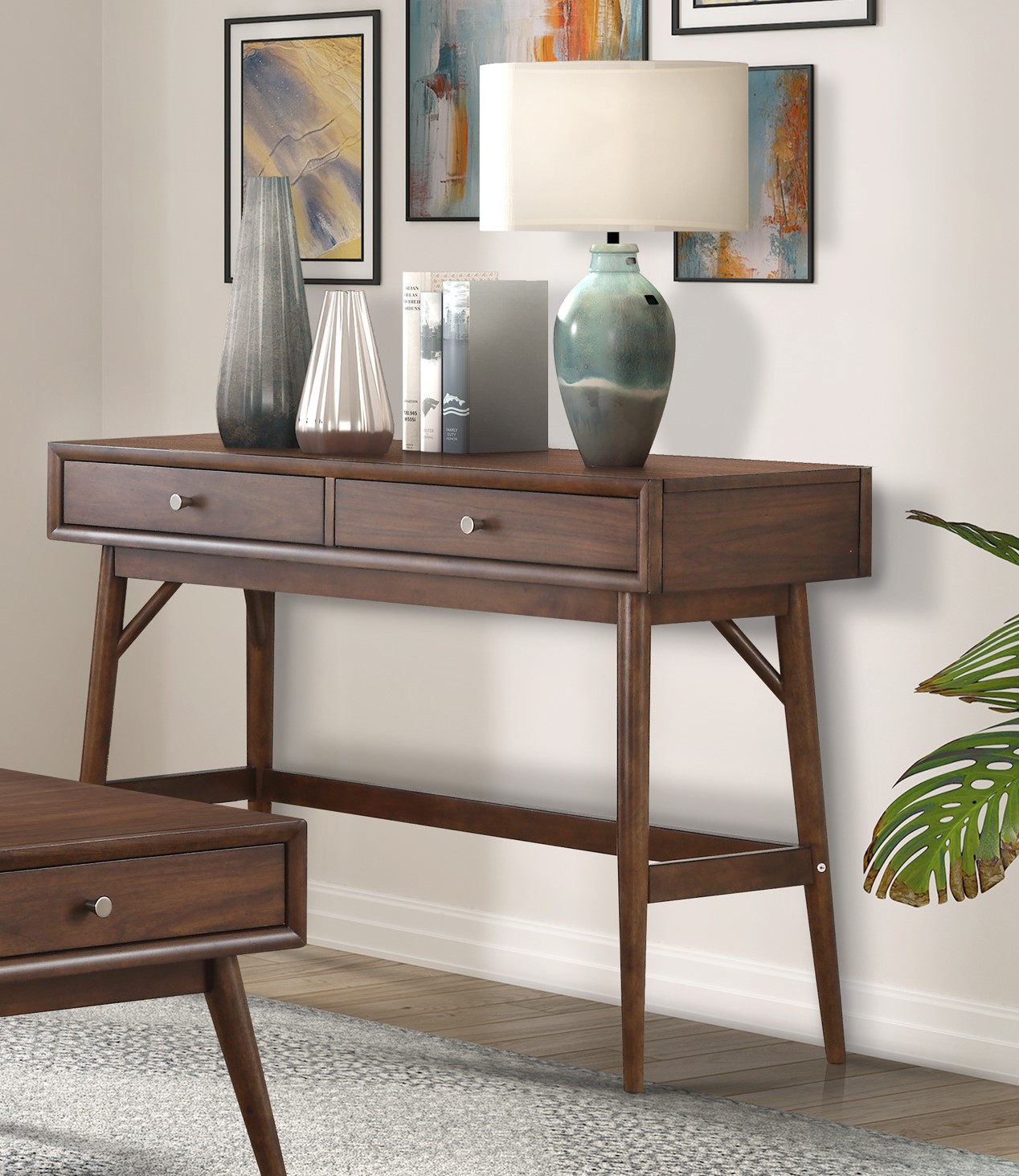 Brown Wood Storage Living Room Sofa - Nora Lane Home furniture - Walnut finish - 51.75 x 19.75 x 16 in