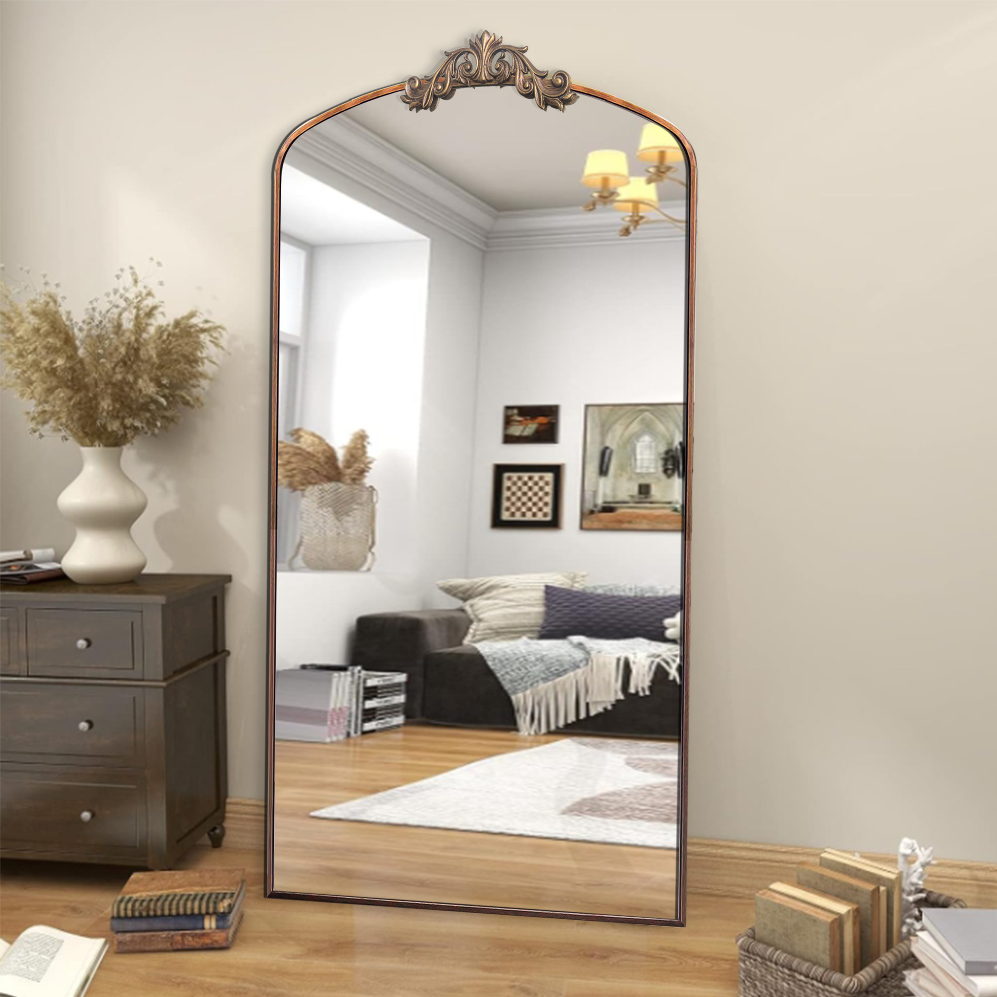 Brown Wall Mirror - Nora Lane Home furniture - Metal accent - 68.11 x 3.15 x 40.16 in