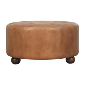 Brown Round Storage Bench - Nora Lane Home furniture - Solid wood - 33.93 x 33.93 x 19.5 in