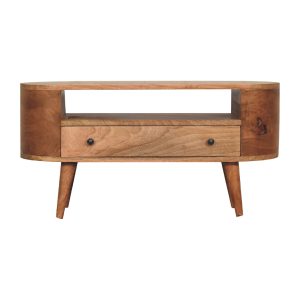 Natural Wood Round Storage TV & Entertainment Furniture - Nora Lane Home furniture - Solid wood - 15.75 x 39.37 x 13.78 in