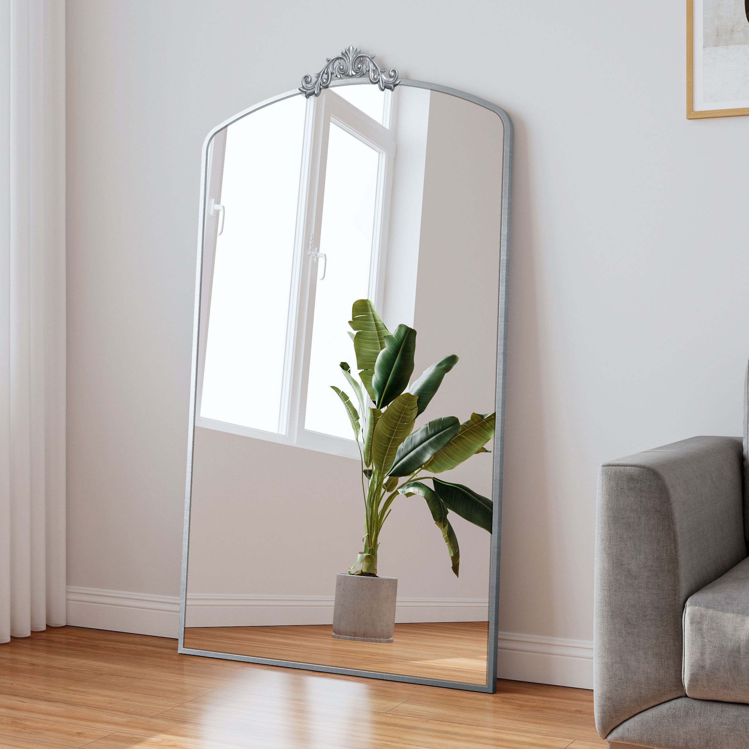 Antique Silver Wall Mirror - Nora Lane Home furniture - Metal accent - 68.11 x 3.15 x 40.16 in
