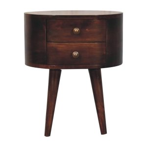 Walnut Round Storage Nightstand - Nora Lane Home furniture - Solid wood, Walnut finish - 17.72 x 21.65 x 13.78 in