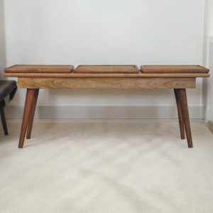Natural Wood Storage Bench - Nora Lane Home furniture - Solid wood, Rattan detail - 51.18 x 17.72 x 5.91 in