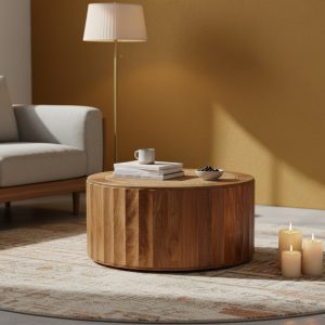 Rattan Solid Wood Coffee Table - Nora Lane Home furniture - Solid wood, Rattan detail - 35.43 x 35.43 x 19.69 in