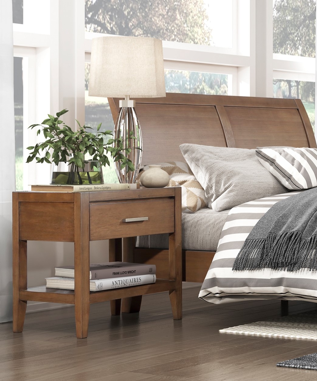 Brown Wood Storage Nightstand - Nora Lane Home furniture - 27.5 x 21.75 x 30.5 in