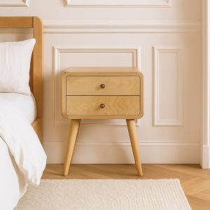 Natural Wood Storage Nightstand - Nora Lane Home furniture - Solid wood - 21.65 x 17.72 x 18.11 in