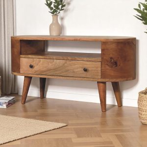 Natural Wood Round Storage TV & Entertainment Furniture - Nora Lane Home furniture - Solid wood - 15.75 x 39.37 x 13.78 in