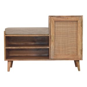 Natural Wood Storage Bench - Nora Lane Home furniture - Solid wood, Rattan detail - 45.28 x 19.69 x 21.65 in