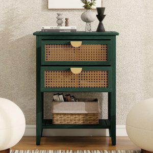 Rattan Storage Cabinet - Nora Lane Home furniture - Rattan detail, Metal accent - 31.1 x 19.1 x 9.49 in