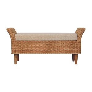 Brown Storage Bench - Nora Lane Home furniture - Solid wood, Rattan detail - 17.72 x 44.09 x 17.72 in