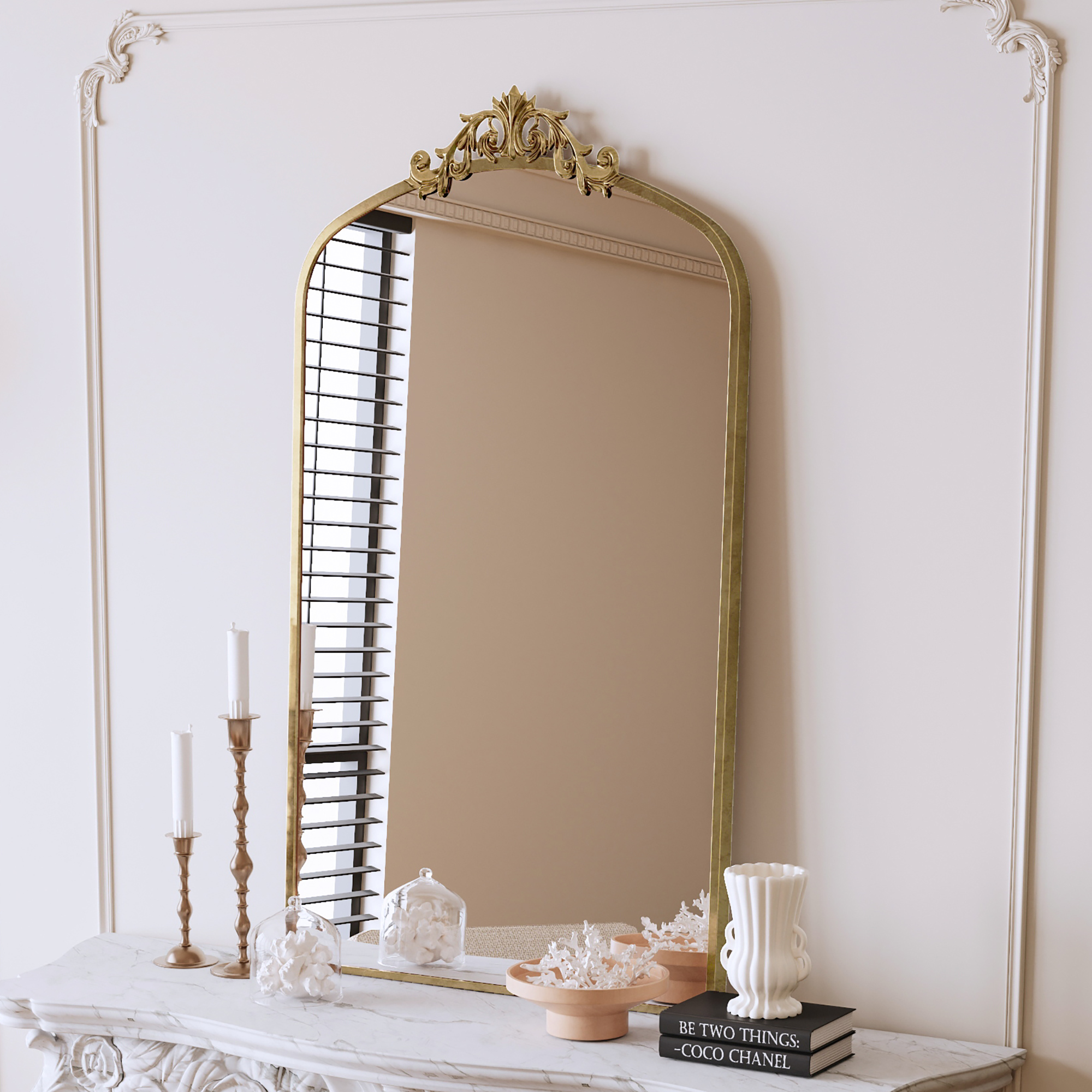 Brown Wall Mirror - Nora Lane Home furniture - Metal accent - 43.31 x 3.15 x 26.8 in