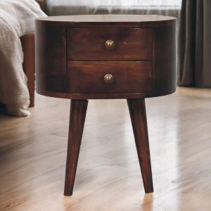 Walnut Round Storage Nightstand - Nora Lane Home furniture - Solid wood, Walnut finish - 17.72 x 21.65 x 13.78 in