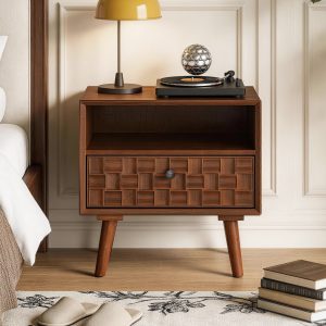 Walnut Storage Nightstand - Nora Lane Home furniture - Solid wood, Walnut finish - 26.75 x 20.75 x 11.25 in