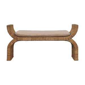 Rattan Boucle Storage Bench - Nora Lane Home furniture - Solid wood, Rattan detail - 51.97 x 18.5 x 27.95 in