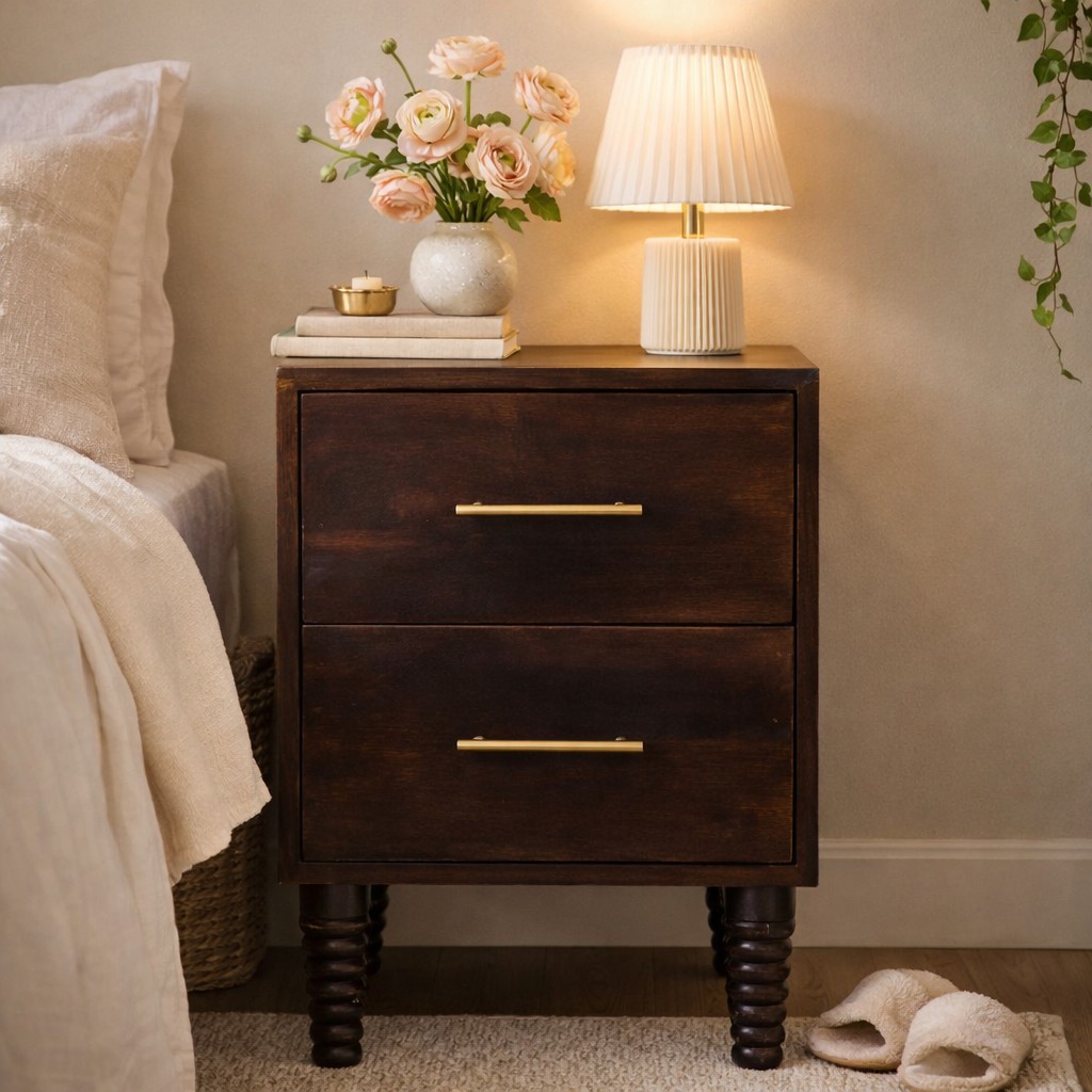 Brown Storage Nightstand - Nora Lane Home furniture - Solid wood - 18 x 16 x 18 in