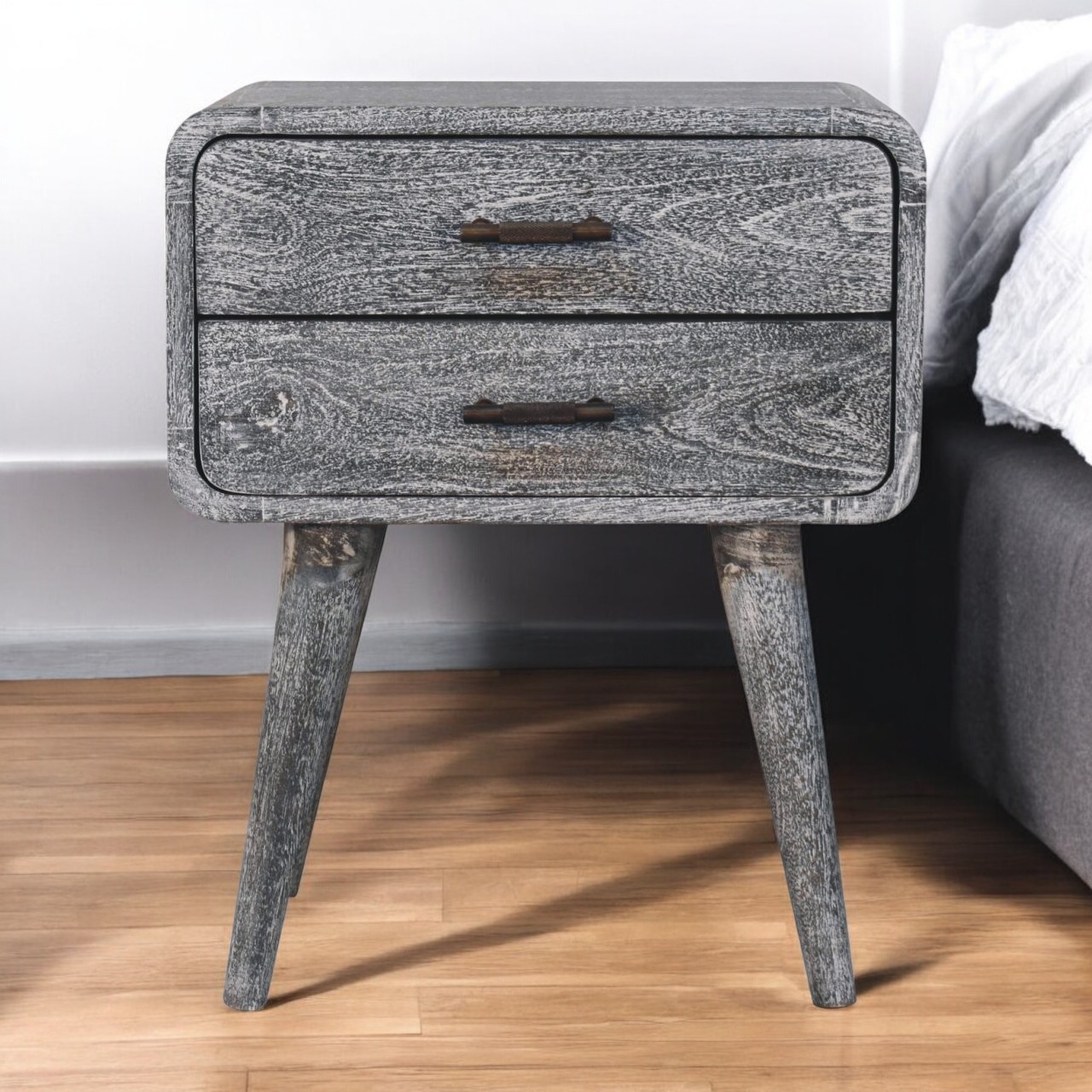 Brown Storage Nightstand - Nora Lane Home furniture - Solid wood, Metal accent - 19.69 x 15.75 x 14.96 in